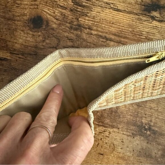 Raffia Straw Weave Rattan Bifold Wallet Snap Closure Tan Cream Boho Eco - Picture 7 of 7
